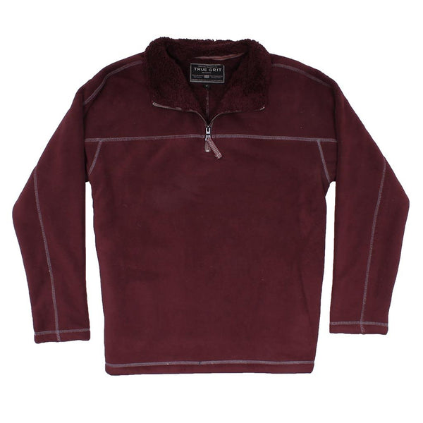 True Grit Bonded Polar Fleece & Sherpa Lined 1/4 Zip Pullover with Pockets in Vintage Wine