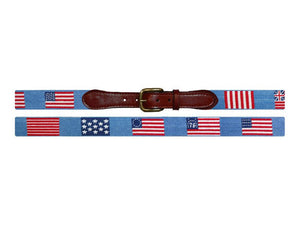 Flags of our Fathers Needlepoint Belt in Antigua Blue  
