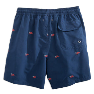 Embroidered Flag Swim Trunk in Navy   