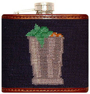 Mint Julep Needlepoint Flask in Classic Navy  