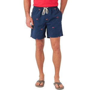 Embroidered Flag Swim Trunk in Navy   