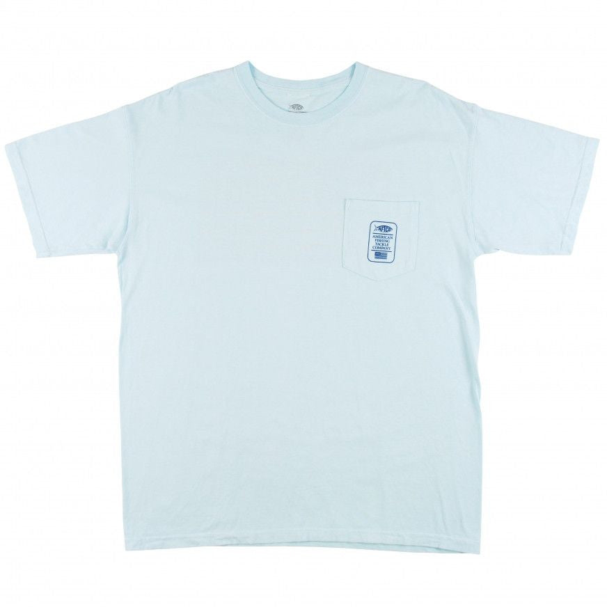 AFTCO American Flag Tee Shirt in Vintage Chambray 