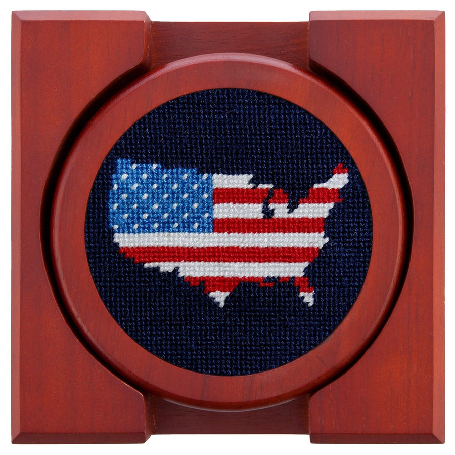 Americana Needlepoint Coasters in Navy   