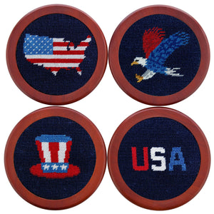 Americana Needlepoint Coasters in Navy   