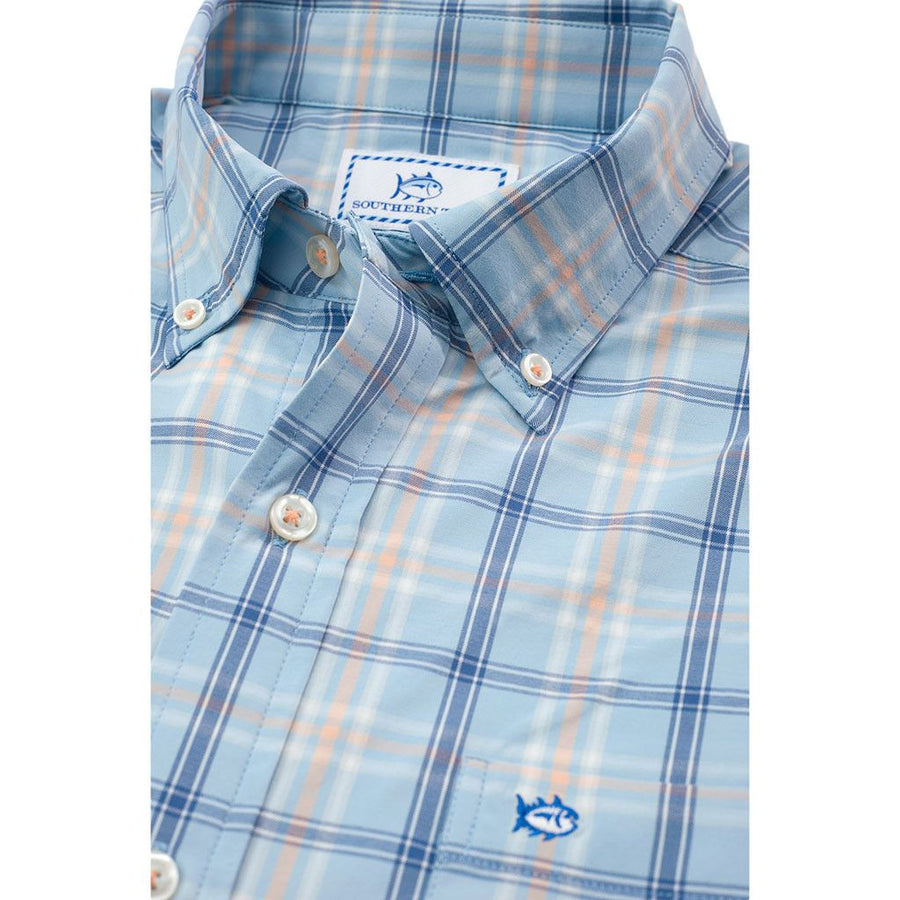 Barrier Key Plaid Intercoastal Performance Shirt in Sky Blue by Southern Tide  - 1