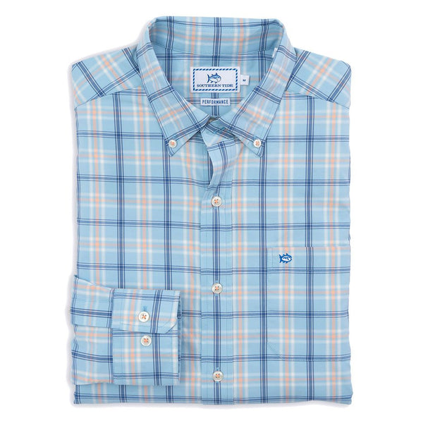 Barrier Key Plaid Intercoastal Performance Shirt in Sky Blue by Southern Tide  - 1