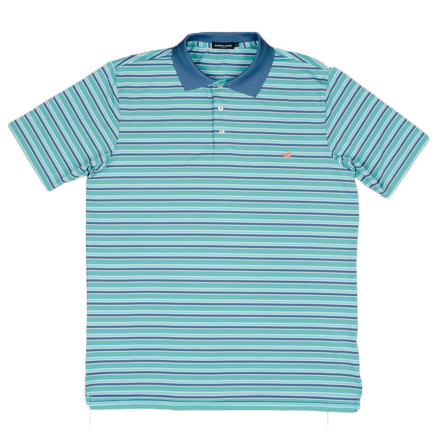 Bermuda Performance Golf Polo in Teal and Slate Stripes by Southern Marsh  - 2