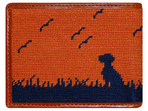 Bird Hunter Needlepoint Wallet in Orange   