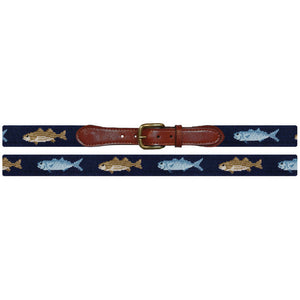 Bluefish and Striper Needlepoint Belt in Dark Navy  
