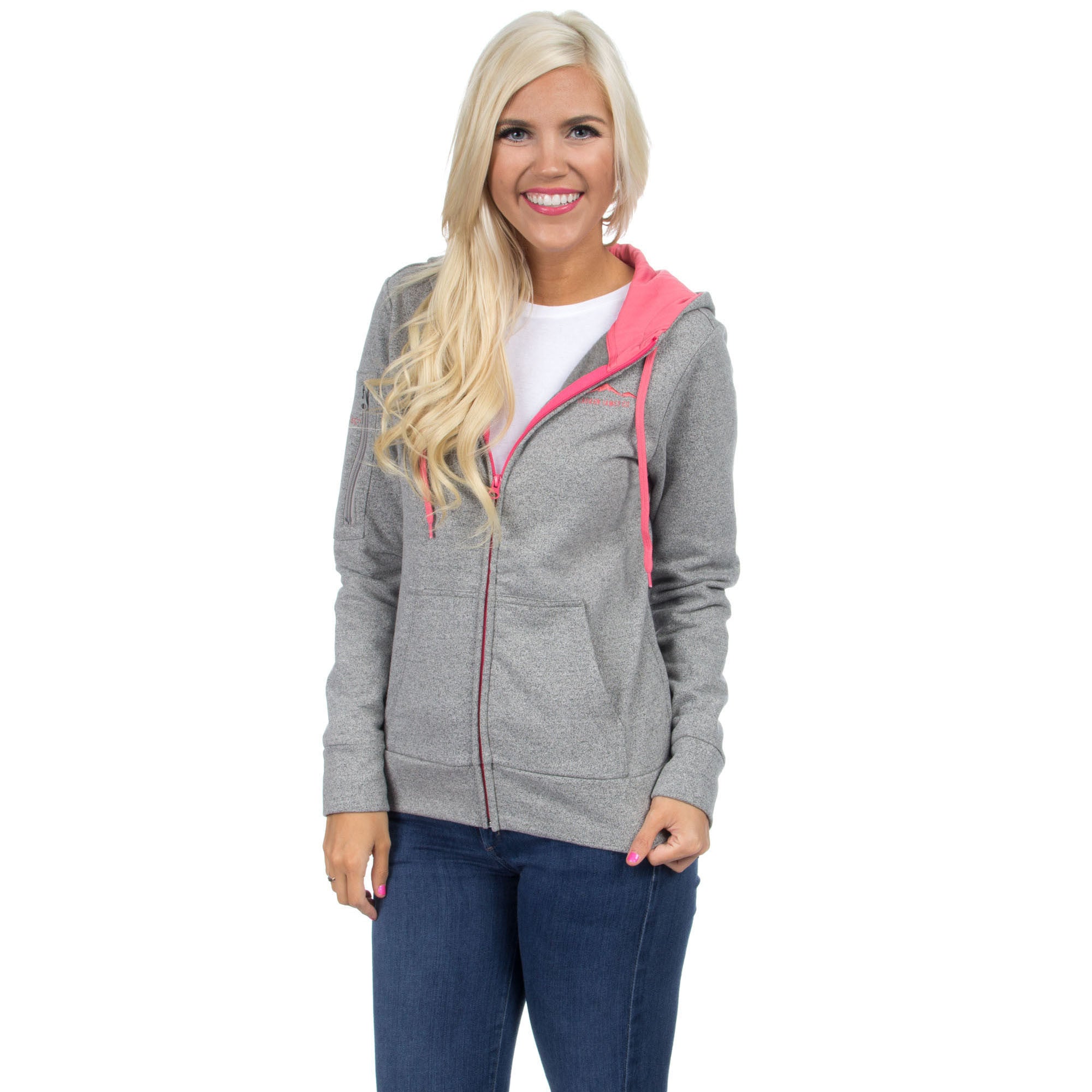 Preptec Zip Hoodie in Coral by Lauren James  - 1
