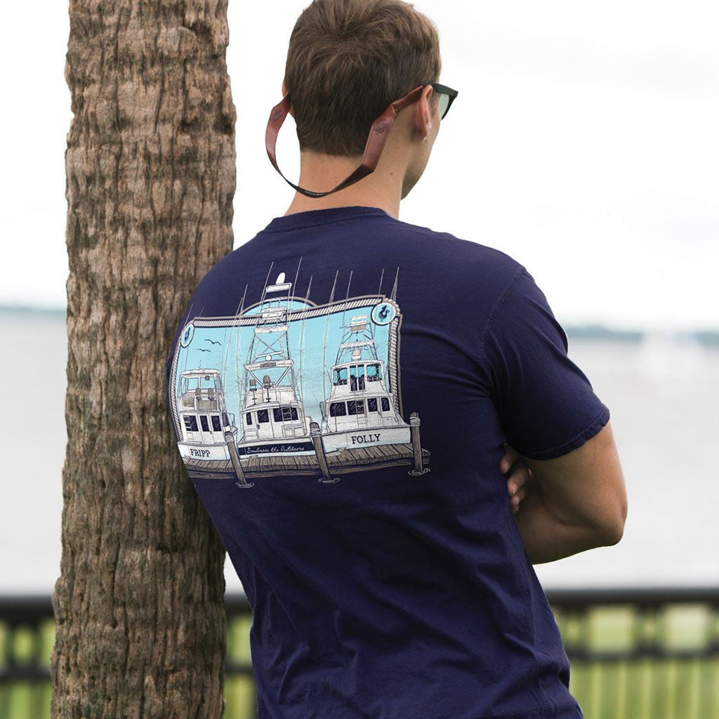 Fripp & Folly Fishing Boats Tee in Navy