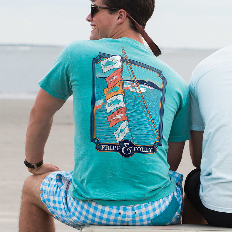 Game Release Flags Tee in Lagoon Blue by Fripp & Folly
