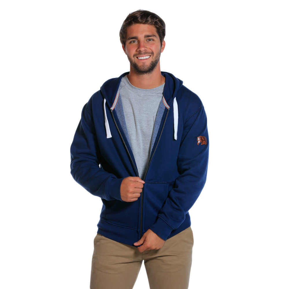 Garment Washed Full-Zip Hoodie in Navy   - 1