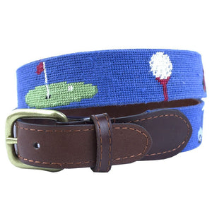 Golfer's Life Needlepoint Belt in Blue