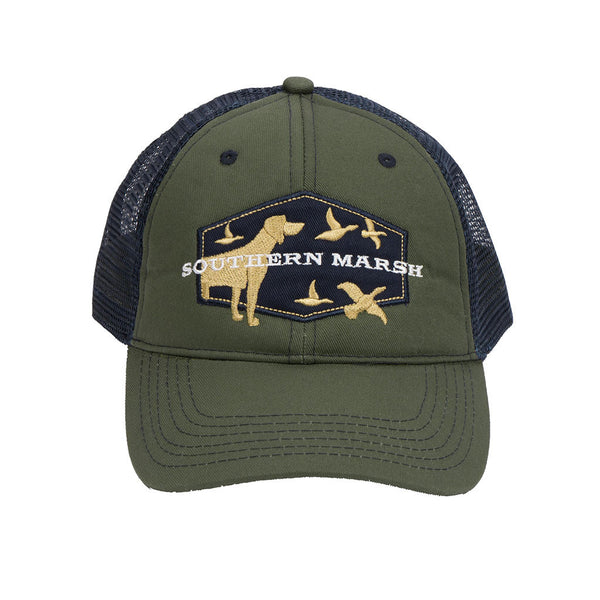 Hunting Dog Trucker Hat in Dark Olive by Southern Marsh  - 1