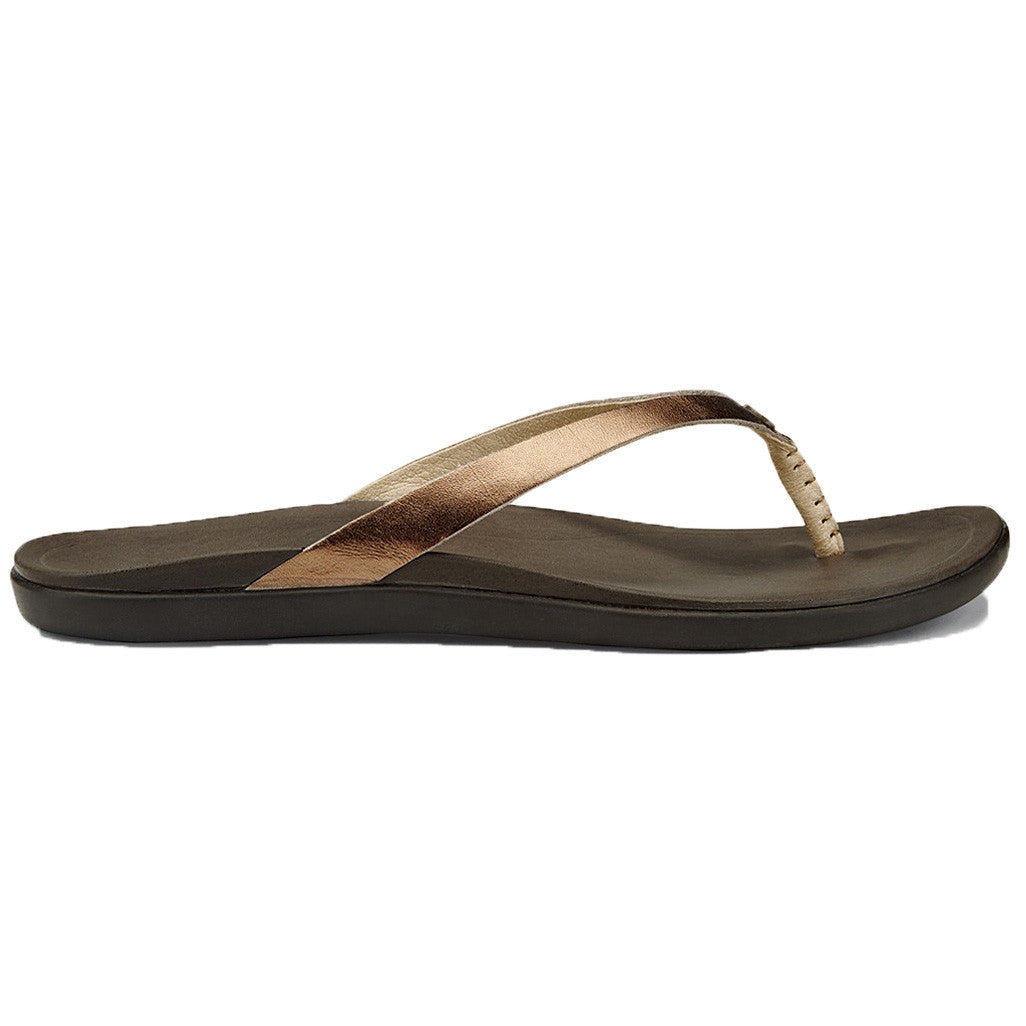 Women's Ho'opio Leather Sandal in Bronze & Dark Java Brown   - 1