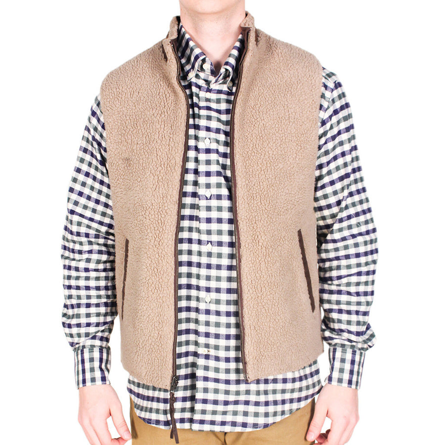 Reversible Sherpa Vest in Brown & Khaki by Madison Creek Outfitters  - 1