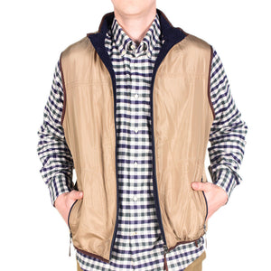 Reversible Sherpa Vest in Navy & Khaki by Madison Creek Outfitters  - 2