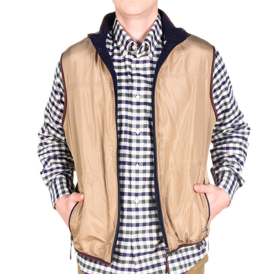 Reversible Sherpa Vest in Navy & Khaki by Madison Creek Outfitters  - 1