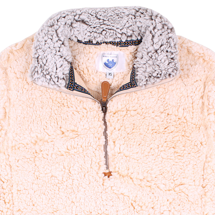 Nordic Fleece Quarter Zip Sherpa Pullover in Tan with Gray