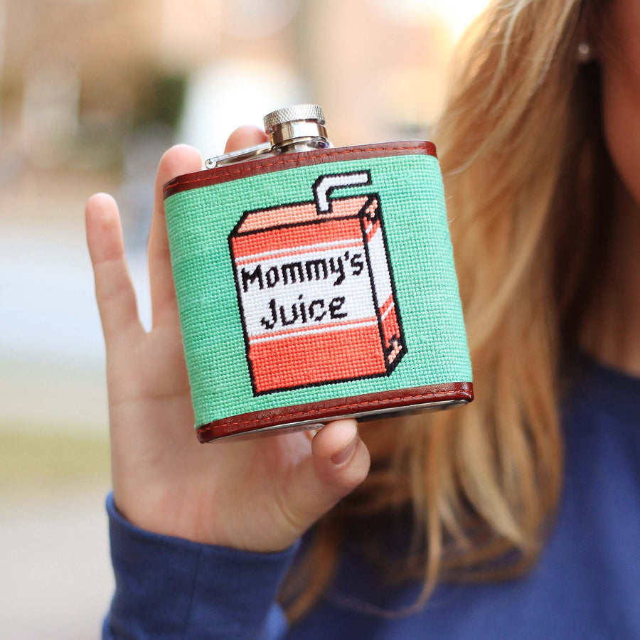 Mommy's Juice Needlepoint Flask in Green   