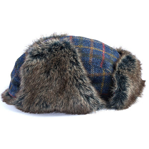 Medway Tweed Trapper Hat in Navy Bright Plaid