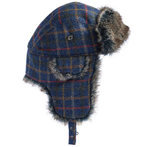 Medway Tweed Trapper Hat in Navy Bright Plaid