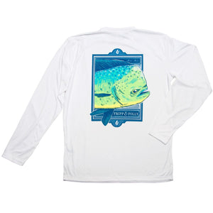 Mahi Close Up Long Sleeve Wicking Tee Shirt in White by Fripp & Folly  - 1