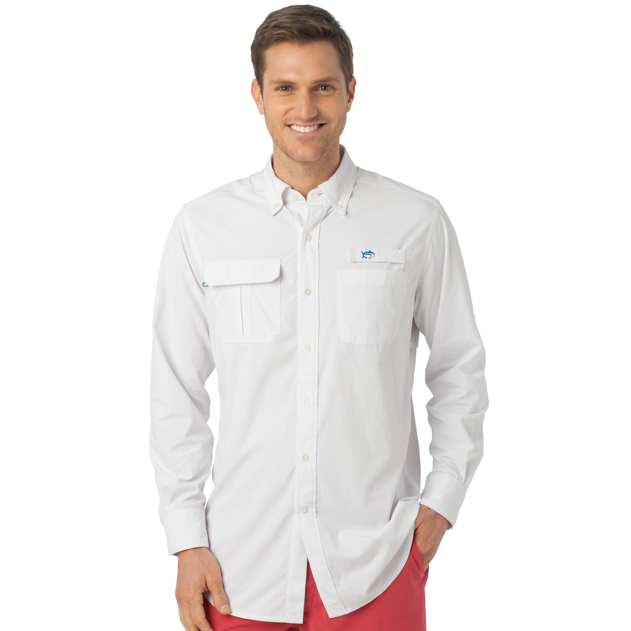 Marlin Check Fishing Shirt in Classic White   