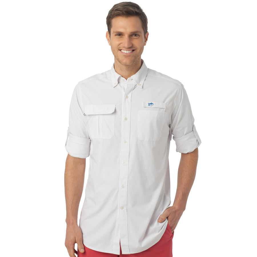 Marlin Check Fishing Shirt in Classic White   