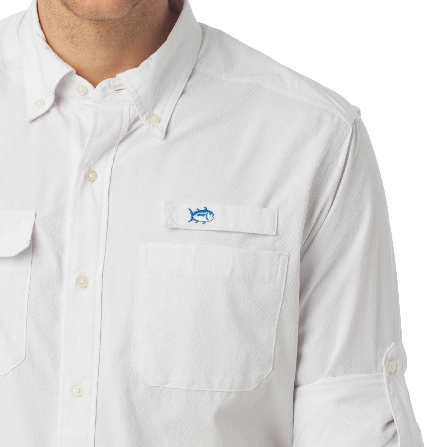 Marlin Check Fishing Shirt in Classic White   