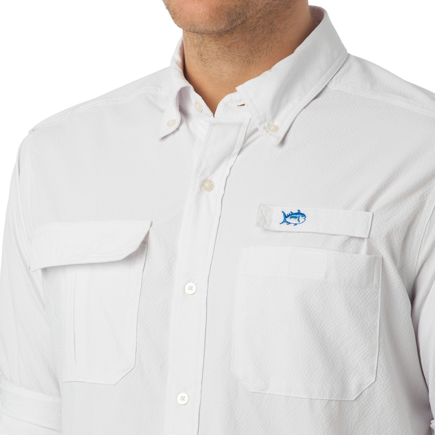 Marlin Check Fishing Shirt in Classic White   