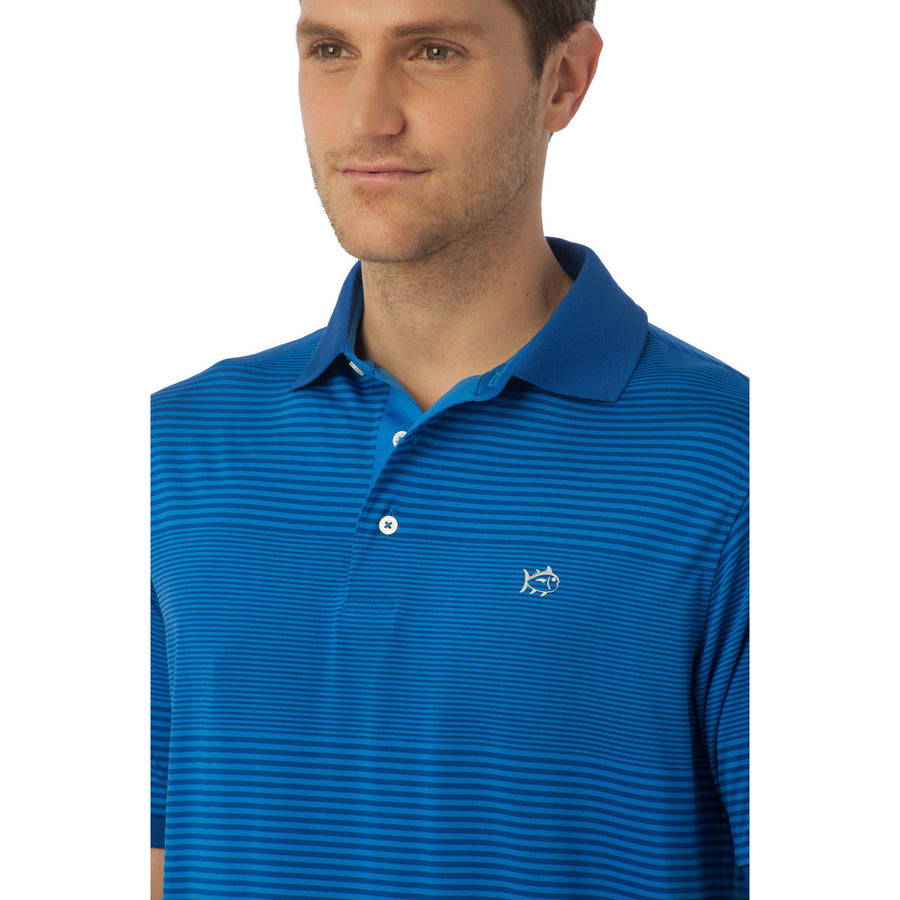 Match Point Stripe Performance Polo in Blue Cove   