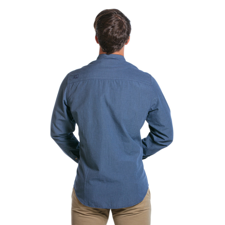 Washed Houndstooth Button Down Shirt in Blue   - 1