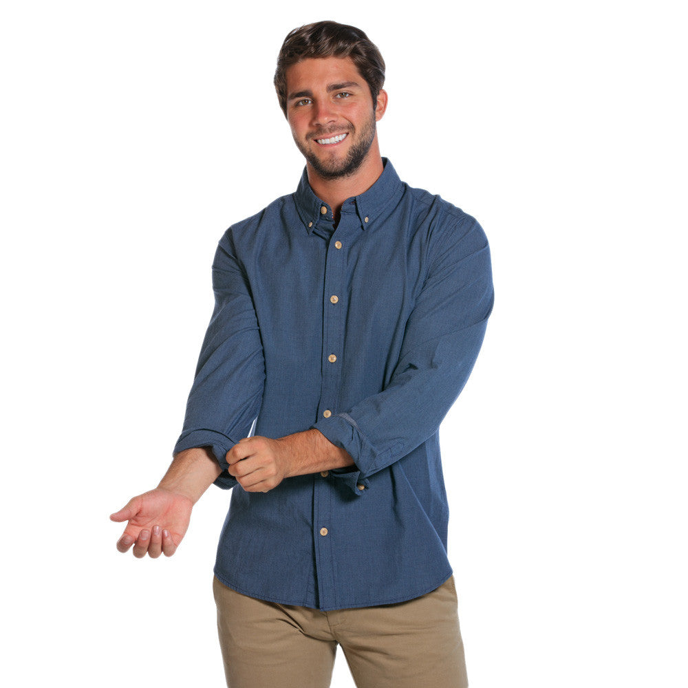 Washed Houndstooth Button Down Shirt in Blue   - 1