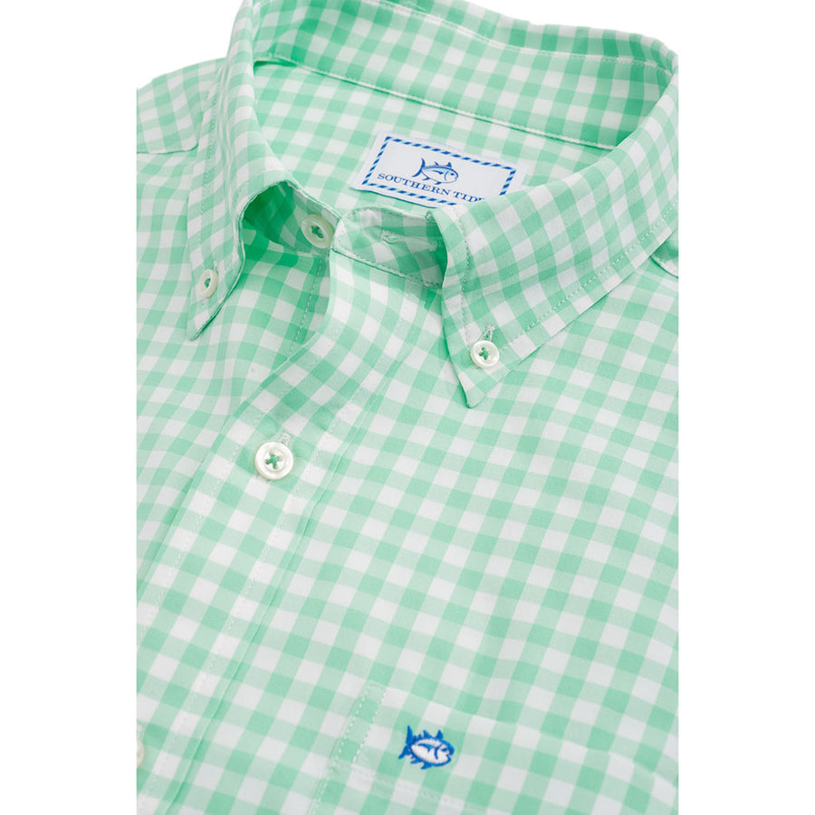 Nassau Gingham Intercoastal Performance Shirt in Offshore Green by Southern Tide  - 1