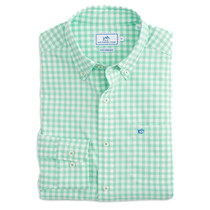 Nassau Gingham Intercoastal Performance Shirt in Offshore Green by Southern Tide  - 1