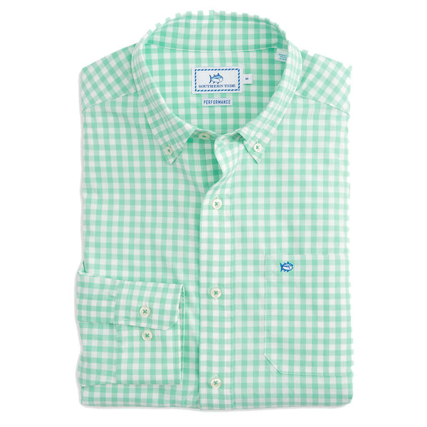 Nassau Gingham Intercoastal Performance Shirt in Offshore Green by Southern Tide  - 1