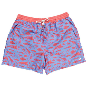 Offshore Angler Dockside Swim Trunk in Red & French Blue by Southern Marsh  - 1