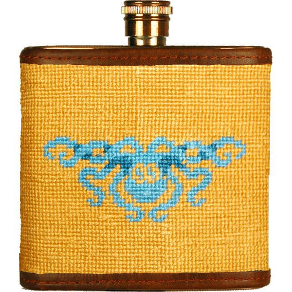 Parlour's Kraken Needlepoint Flask in Mango by Parlour 