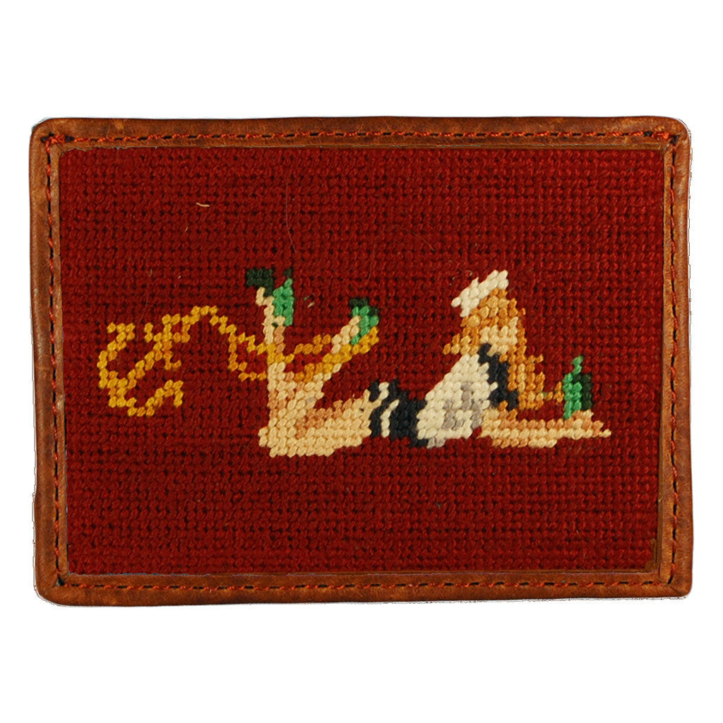 Pin-Up Girl Needlepoint Credit Card Wallet in Light Burgundy by Parlour  - 1