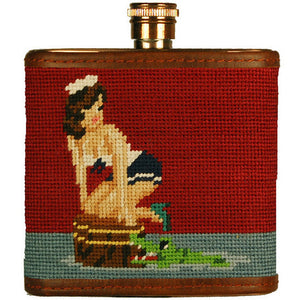 Pin-Up Girl Needlepoint Flask in Light Burgundy by Parlour 