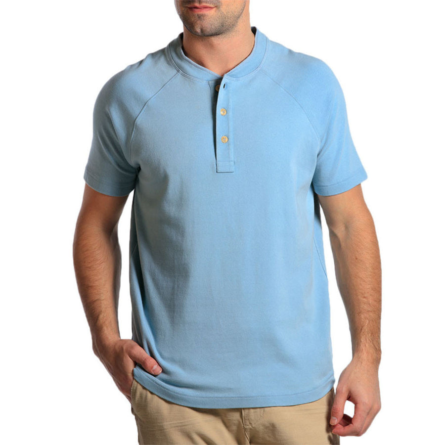 The Normal Brand Puremeso Heathered Short Sleeve Henley in Stone