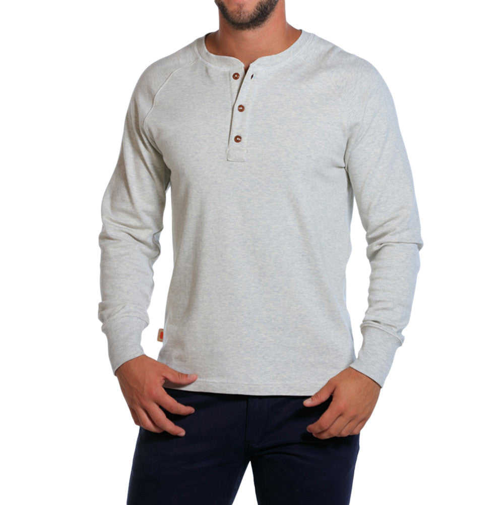 Puremeso Henley Long Sleeve Tee in Stone   - 1