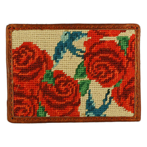 Rose Print Needlepoint Credit Card Wallet in Khaki by Parlour  - 1