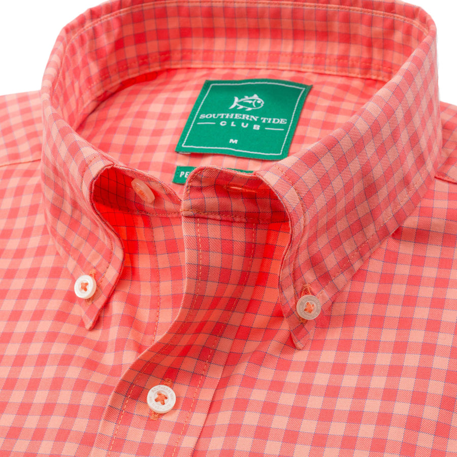 Sage Valley Check Performance Sport Shirt in Sunset   