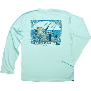 Saltwater Reels Long Sleeve Wicking Tee Shirt in Seagrass by Fripp & Folly  - 1