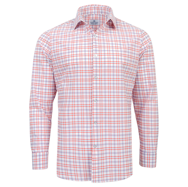 The "Sawgrass" Button Down in Red, Orange, & Purple Check by Mizzen + Main  