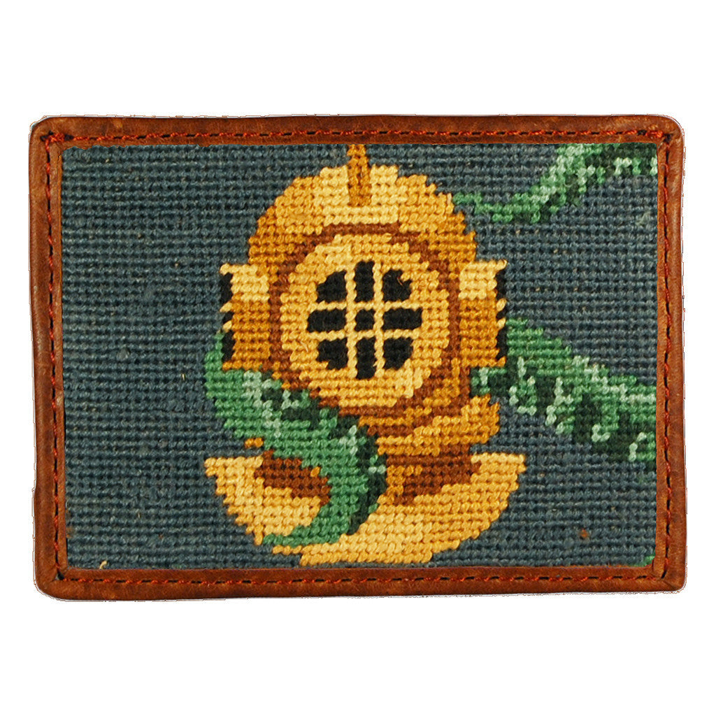 Scuba Helmet Needlepoint Credit Card Wallet in Blue by Parlour  - 1