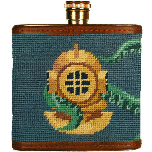 Scuba Helmet Needlepoint Flask in Blue by Parlour 